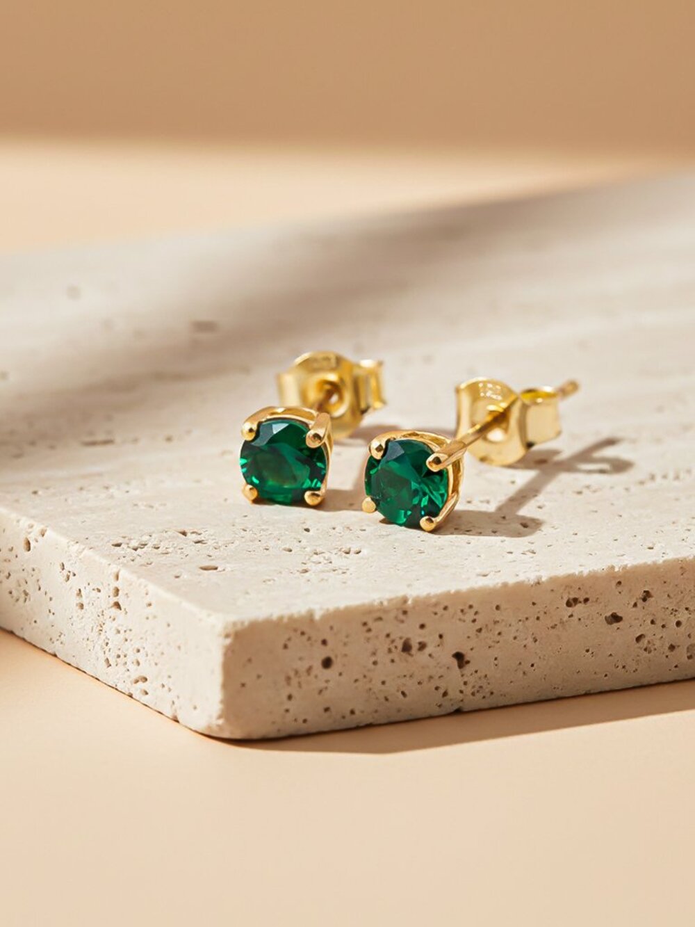 925 SILVER Golden Mini Emerald Stud Earrings Gold Vermeil (2.5 Micron)